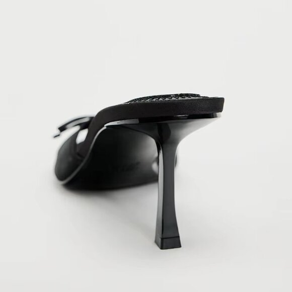 Zara Mesh Bow Kitten Heel Sandals in Black, Size 6 (36), New - Picture 3 of 6